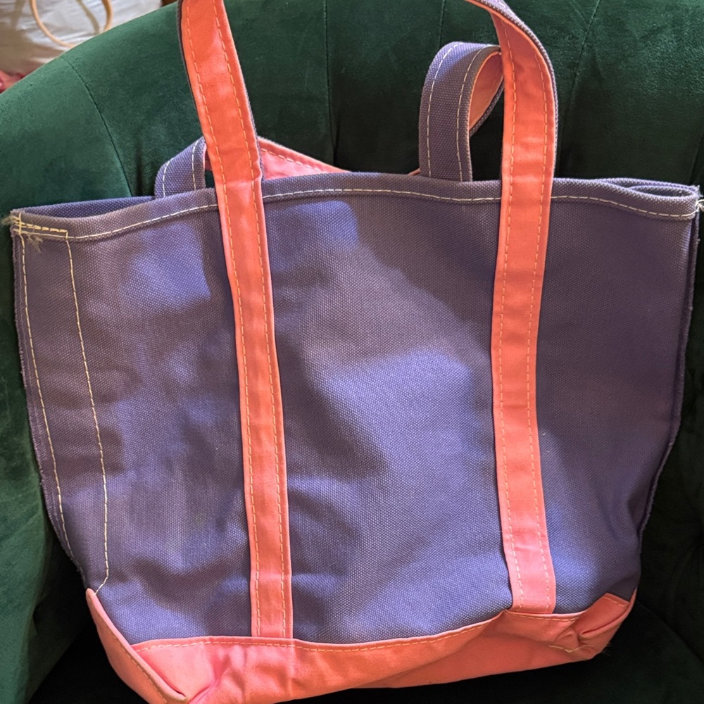 Vintage L.L. Bean “CAL” initials Purple Canvas Tote with Pink Trim and Heart - Picture 4 of 4